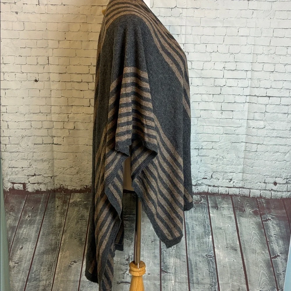 Cashmere Poncho Cape Scarf Gray Tan Stripe Boho Western 100% Cashmere Handmade - Picture 7 of 16